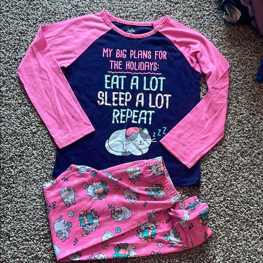 Justice Cat Pajama Set - Pink and Navy